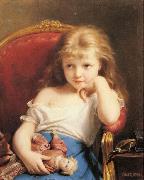 Fritz Zuber-Buhler Young Girl Holding a Doll oil painting artist